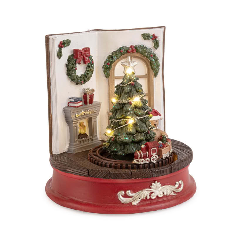 Stanza di Natale decorativa da appoggio in poliresina con albero addobbato, movimento e luce, perfetta come decorazione originale di Natale
